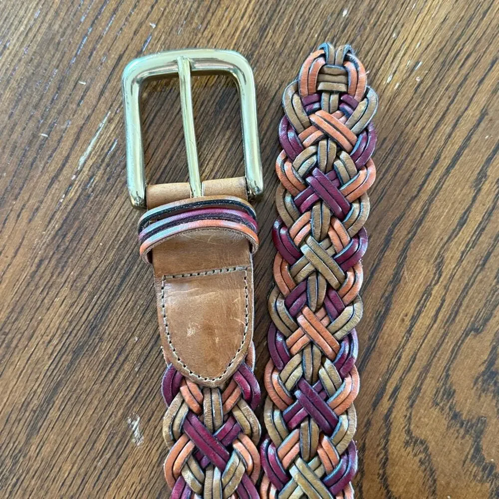 Vintage Lands End Leather Woven Belt Size 34